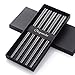 Buyer Star 5-Pair Stainless Steel Black Metal Reusable Chinese Square Chopsticks