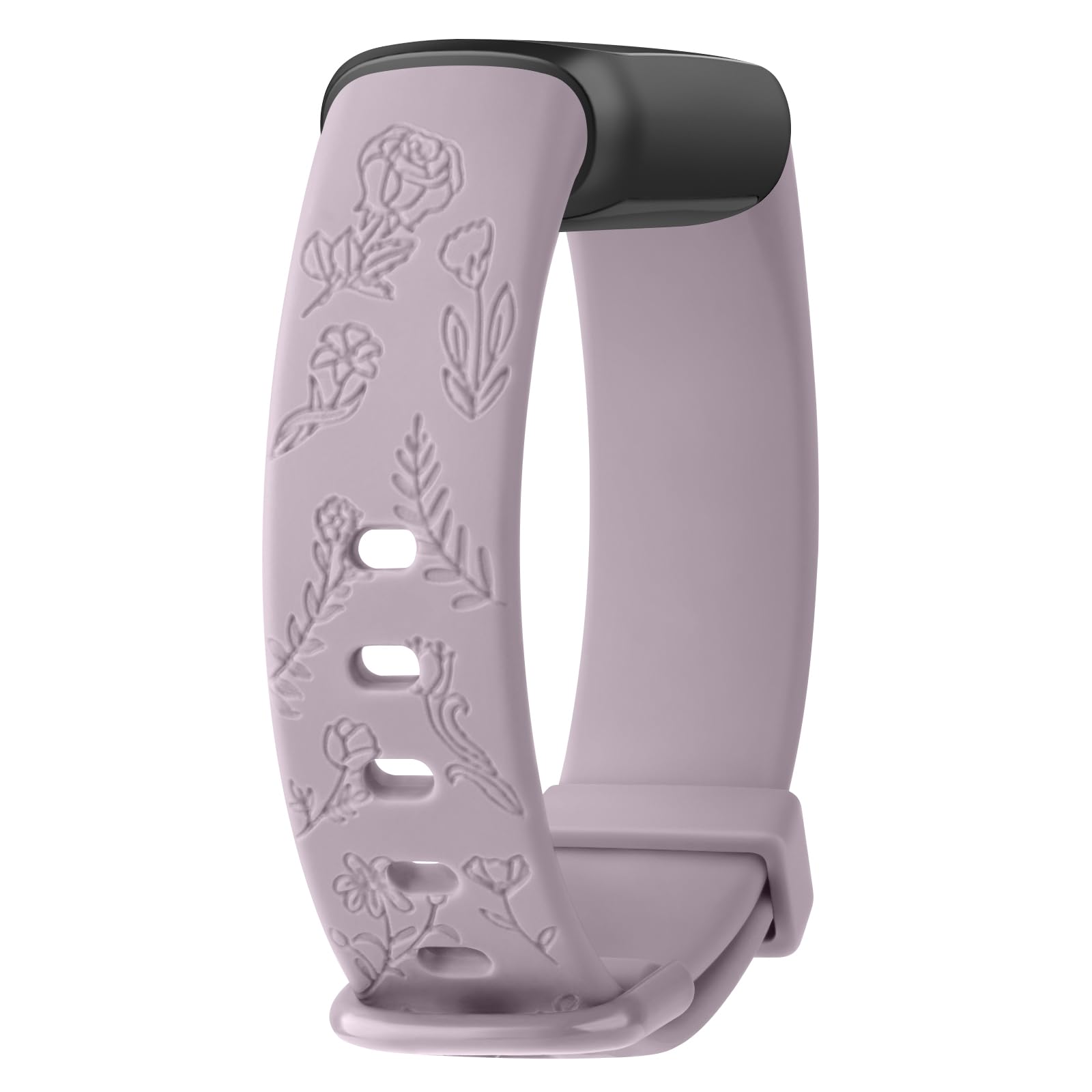 Tobfit Flower Pattern Strap compatible with Fitbit Luxe Straps for Women Men, Fashionable Soft Silicone Engraved Replacement Watchband (Lavender grey,Large for 180mm - 230mm wrists)