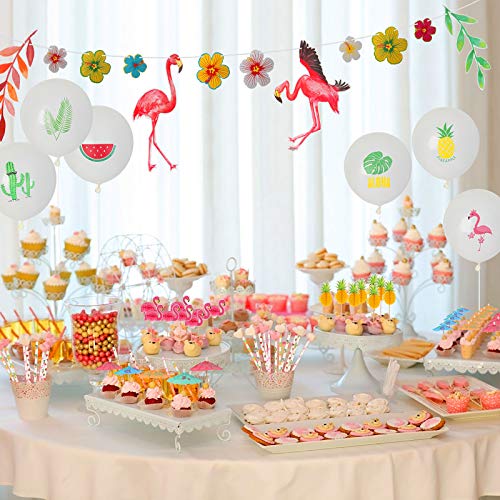 ZERHOK 115Stk Hawaii Party Dekor Set, Tropische Flamingo Banner Palmblätter Hibiskusblumen Girlande Getränk Cupcake… – Bild 2