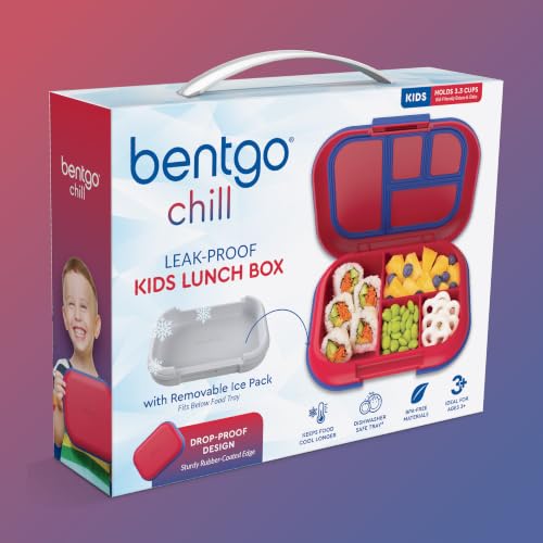 Bentgo Chill Kids Leak-Proof Lunch Box - 4-Compartment Bento Box with Built-In Ice Pack, 3.3 Cup Capacity, PFAS & BPA-Free, Microwave & Dishwasher Safe, Ideal Size for Ages 3 to 7 (Red/Royal)