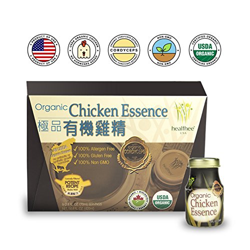 Healthee Chicken Essence with Cordyceps Extract Drink, Premium Brand and Organic, Glass Bottle, 2.36 Ounces (70 ml) - Pack of 6 - 有機雞精