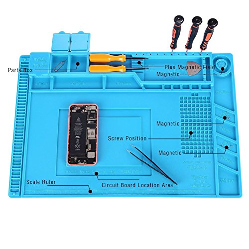 Soldering Mat, YUMQUA Magnetic Project Mat (11 x 17 inch) Heat Resistant Silicone Pad Insulation Solder Mat Welding Repair Tools Kit for Soldering Iron Station, Watch,Phone and Computer Repair