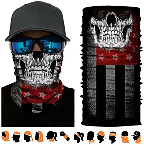 UTC 3D Breathable Seamless USA Skull Face Mask Headwear, Bandanna, Balaclava, Face Cover UV Protector, Great Headband for Cycling, Running, Skateboarding, Fishing, Hunting and Motorcycling