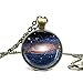 Galaxy Space Moon Nebula Glass Cabochon Necklace Women Trendy Pendant Necklace Bronze Long Chain Jewelry Necklace for Mom