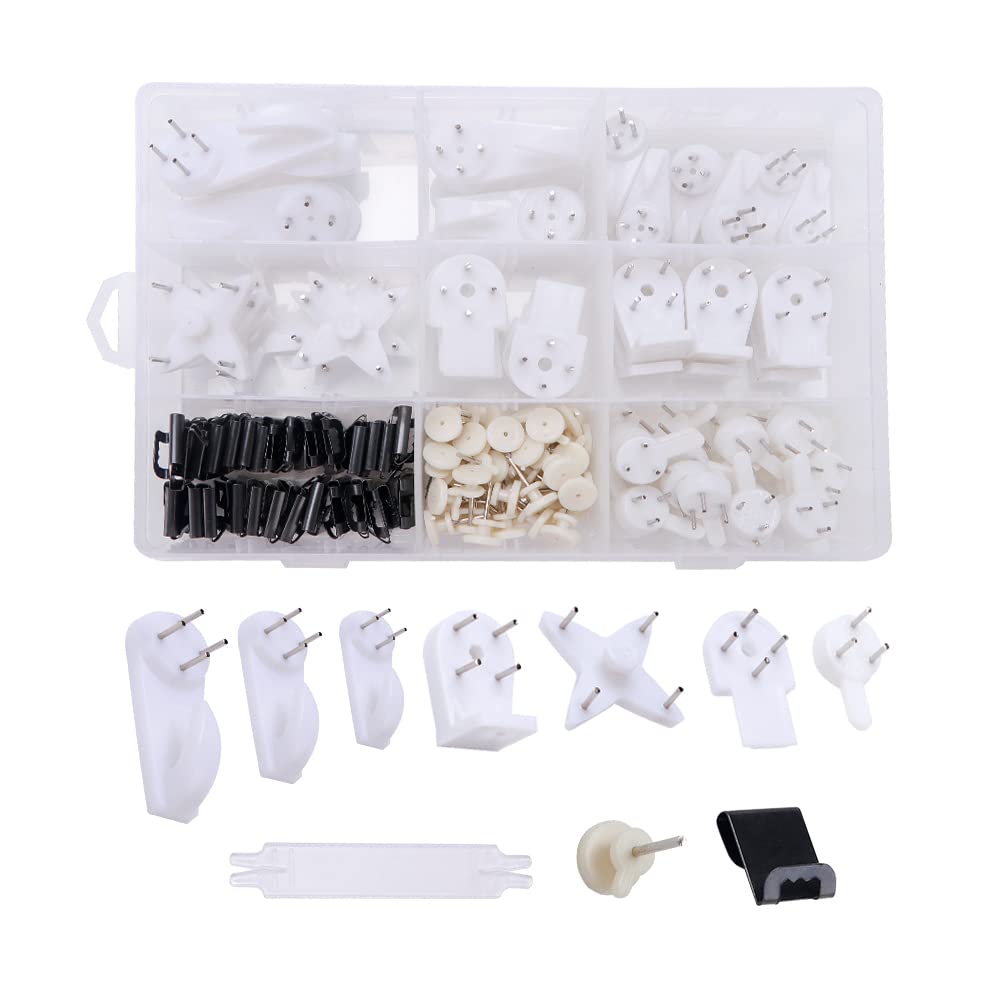 VooGenzek 169 PCS Frame Hook, Picture Hanging Hook, White Non-Trace Hardwall Hanger Hook Kit, Plastic Invisible Drywall Nail Set for Hang Photo Frames, Clocks, Wedding Photos, Mirrors — image 1