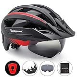 VICTGOAL Bike Helmet with USB Rechargeable Rear Light Detachable Magnetic Goggles Removable Sun Visor Mountain & Road Bicycle Helmets for Men Women Adult Cycling Helmets
