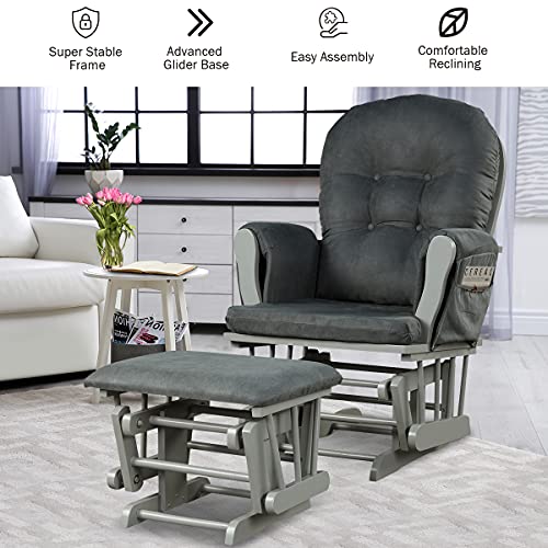 Costzon Glider And Ottoman Set, Wood Glider Rocker For Nursery, Upholstered Comfort Nursing
