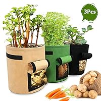 AYUQI 3 Pack Potato Grow Bag 10 Gallon Vecro Window Vegetable Grow Bag, Double Layer Premium Breathable Nonwoven Cloth Vegetables Plant Growing Bags,Durable Planter Bags