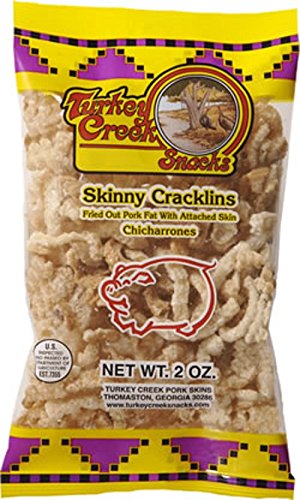 Turkey Creek - America's Best Fried Pork Products, offers a 4-Bag Combo Pack of its Skinny Pork Cracklins(2-Regular & 2-Hot). These Pork Cracklin Chips (Chicharrones) are a packed in full 2.0 oz bags.