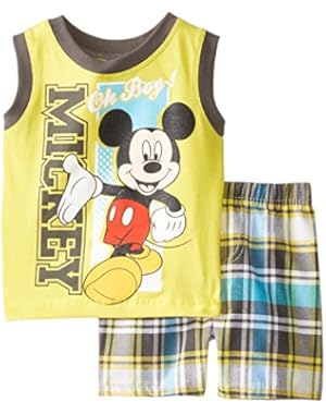 Baby Boys' 2 Piece Mickey Sleeveless T-Shirt with Plaid Short