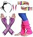 JustinCostume Women's 80s Outfit Accessories Neon Earrings Leg Warmers Gloves, E