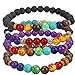 Casoty Men Women 8mm Lava Rock 7 Chakras Diffuser Bracelet Set of 4， Natural Stone Beads Elastic Healing Yoga Bracelets