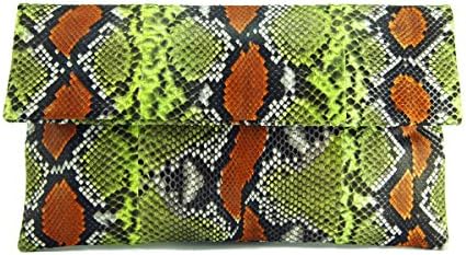 Orange Lime Motif Genuine Python Leather Classic Foldover Clutch Bag (II)