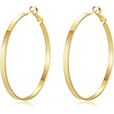STAYLOVE Flat Big Gold Hoop Earrings for Women 925 Sterling Silver Post Lightweight 14k Real Gold Plated 3mm Wide Large Hypoallergenic Hoop Earrings for Women