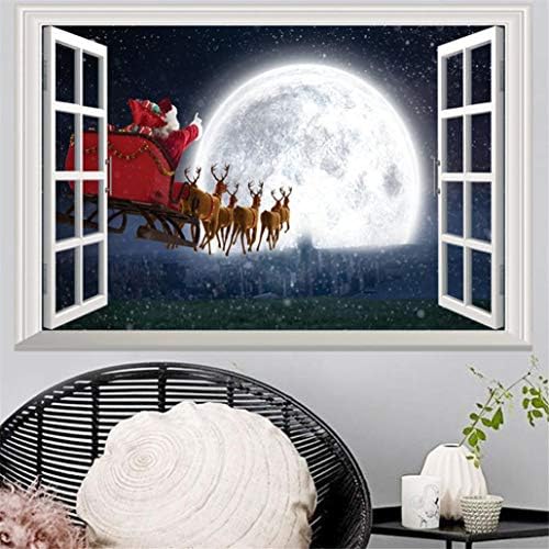 Pausseo Christmas Fake Window Simulation 3D Wall Stickers Painting,Home Decoration Household Room Floor Mural Removable Clings Party Decor Decal Door Cover Carved Sticking Decorative Wallpaper