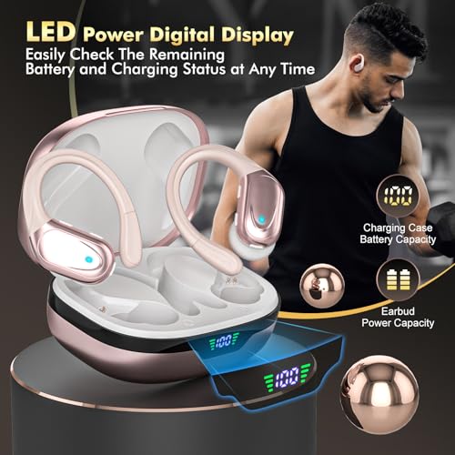 Wireless Earbuds, Sports Bluetooth Headphones, 80Hrs Playtime Ear Buds with LED Power Display, Noise Canceling Headset, IPX7 Waterproof Earphones for Workout/Running