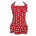 Qyqkfly Girls Polk Dot Solid Splice Cross-Back One Piece Modest Swimsuit (FBA)