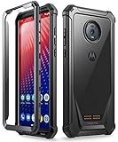 Moto Z4 Rugged Clear Case, Poetic Full-Body Hybrid Shockproof Bumper Cover, Built-in-Screen Protector, Guardian Series, Case for Motorola Moto Z4 (2019 Release), Black/Clear