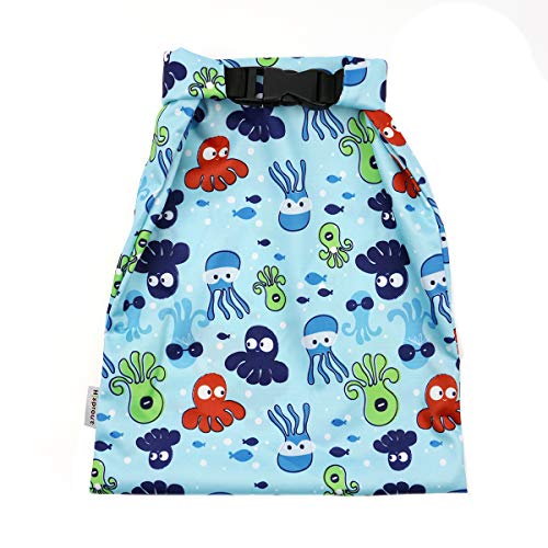 Hisprout Grab and Go Waterproof Washable Reusable Diaper Wet Bag (Blue Octopus)