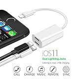 HS-001 2 in 1 iphone 7&8 adapter for headphone and charger，Lightning splitter to Dual Port audio and charge，charge and listen to music at the same time， Support IOS 11 and before