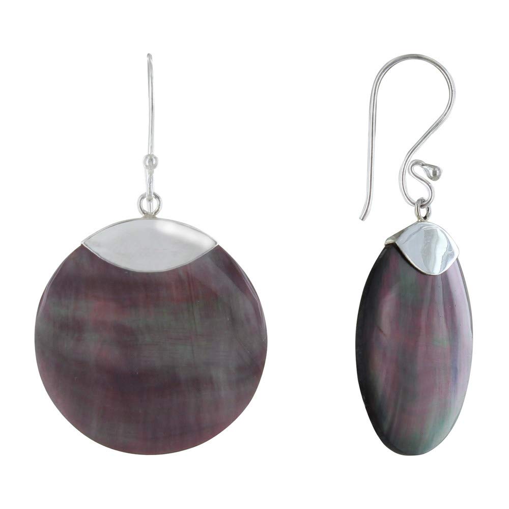 LES POULETTES BIJOUX - Sterling Silver 925 Earring Mother of Pearl Disk - Classics - Grey
