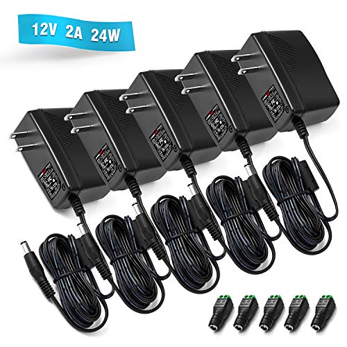 [UL Listed] Chanzon 12V 2A 24W AC DC Switching Power Supply Adapter (Input 100-240V, Output 12 Volt 2 Amp 24 Watt 6Ft Cord) Wall Wart Transformer Charger for DC12V CCTV Camera LED Strip Light (5-Pack)