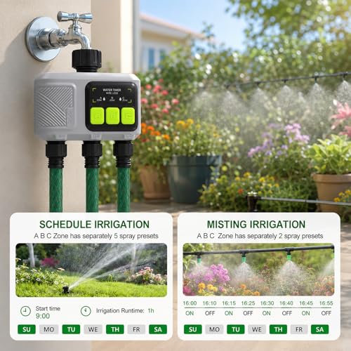 johgee Programador Riego WiFi 3 Salidas con tecnología RF 433, riego temporizado inteligente con APP, control por voz Alexa, 6 horarios de riego, temporizador de riego automático para jardín