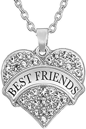BEST FRIENDS Silver Tone Heart Necklace 4 color Crystals for BFF Best Sisters Girls Women