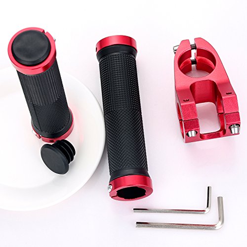 PGMJ Aluminum Alloy 31.8 Stem 45mm Bike Stem Mountain Bike Stem Short BMX Parts Road Bike, Bicycle, BMX, MTB, Fixie Gear, Cycling Short Handlebar Stem and 1 Pair Bike Handle Bar Grips (Red) - Thumbnail 5