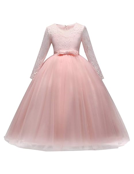 besbomig Mode Spitze Lange Ärmel Kommunion Kleid Prinzessin Kleider für Mädchen Kinder 3-8 Jahre alt Frühling, Sommer, Herbst