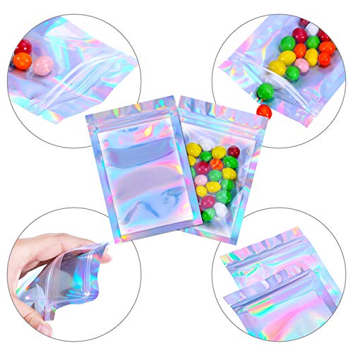 ELECDON 100PCS Ziplock Bag Creative Holographic Flat Multi-use Jewelry Bag Cosmetic Bag Packaging Bag (M)
