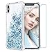 Maxdara Case for iPhone Xs Max Glitter Case 6.5 inches [Tempered Glass Screen Protector] Floating Liquid Luxury Sparkle Bling Shockproof Protective Pretty Fashion Cute Girls Women XS Max Case (Blue)