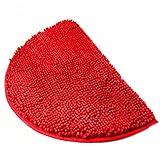 Ustide Half Round Rug Chenille Shag Area Rug Red Rug for Bathroom Non-Slip Absorbent Mat Soft Floor Rug Small