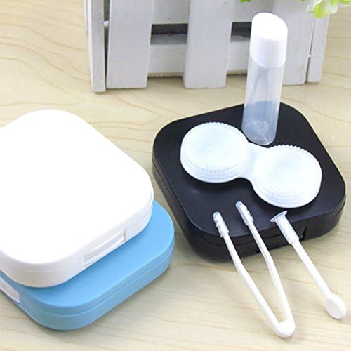 Mini Contact Lens Travel Kit, Portable Square Shape Contact Lens Container Holder with Tiny Mirror Tweezers Sucker and Solution Bottle(4#)