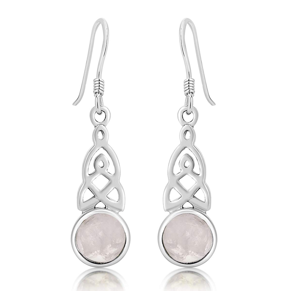 Moonstone Earrings - 925 Sterling Silver Trinity Knot Earrings - Silver Dangle Hook Earrings - Silver Drop Earrings - Celtic Knot Earrings Collection