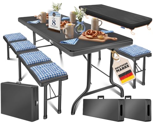 KESSER® Bierzeltgarnitur 3er Set, Klapptisch + 2X Sitzbank – Gartenmöbel Set für 8 Personen, 183x76x74cm, Bierbankgarnitur für Garten, Balkon, Camping