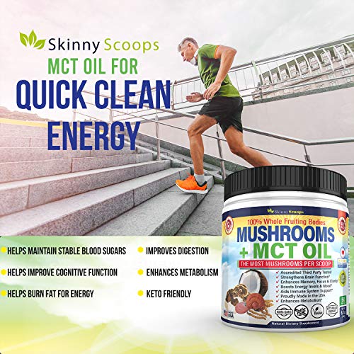 Skinny Scoops Organic Mushroom Extract Powder + MCT Oil Powder - Nootropic Brain Supplement & Immune System Booster - USDA Lions Mane, Cordyceps, Reishi, Turkey Tail, Chaga - MCT for Ketone Energy - Thumbnail 5