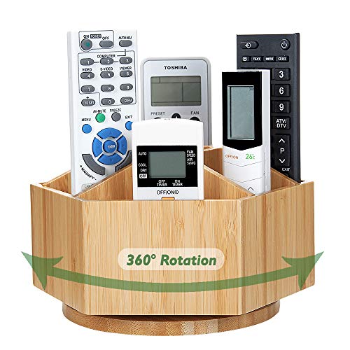 Bamboo Rotating TV Remote Control Holder Organizer,Remote Control Caddy
