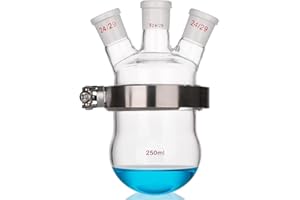 Lab Glass Reactor 3-Neck Round Bottom Lab Reaction Kettle with Lid & Clamp Laboratory Glassware (250ML)