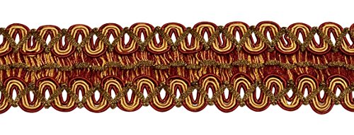 DecoPro Vintage 2 Inch (5cm) Wide Wine (deep red), Gold Gimp Braid Trim - Carmine Gold 1253 (Sold by The Yard)
