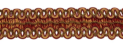 6 Yard Value Pack of Vintage 2 Inch (5cm) Wide Wine (deep red), Gold Gimp Braid Trim - Carmine Gold 1253 (18 Ft / 6.5M)