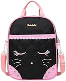 Cute Cat Face Bow Diamond Bling Waterproof Pink School Backpack Girls Lunch bags (Black)