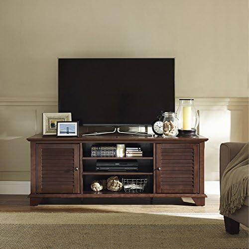 Contemporary TV Stand - Home Entertainment Center For TVs up to 60 '' - Two Side Cabinets For Storage - Low Profile Media Organizer (Mahogany)
