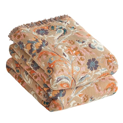 Bailix Premium Boho Tagesdecke 100% Baumwolle Kuscheldecke mit Fransen Doppelseitige Musselin Boho Decke 230x250cm, Kuschelige Sofadecke & Bettüberwur