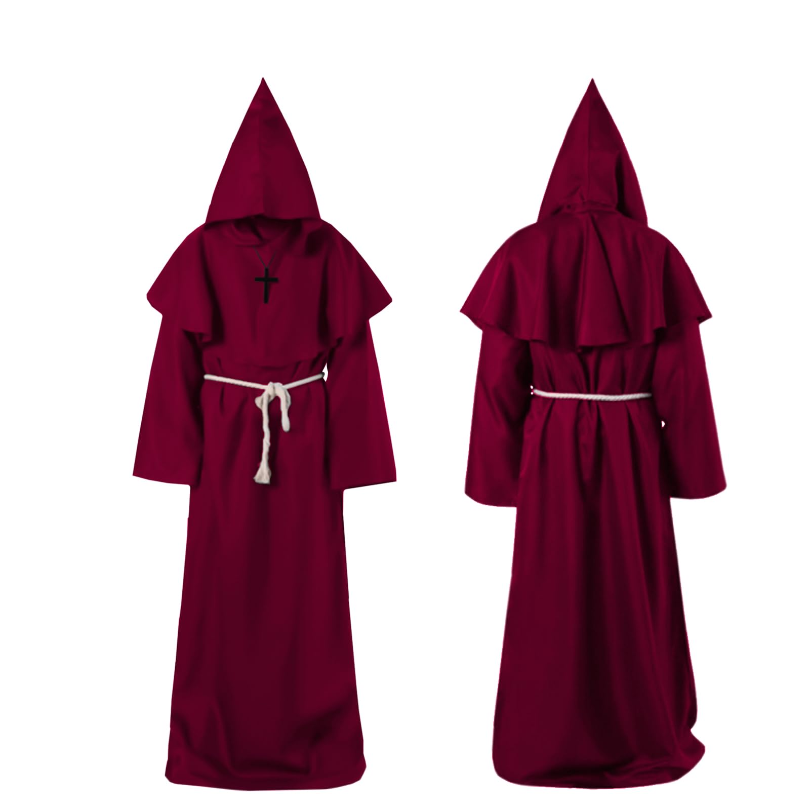 Kitimi Red Monk Costume Adult, Monk Robes, Monk Outfit Men, Medieval Costume Men, Priest Costume Men, Carnival Outfit, Fancy Dress for Adults for Carnival, Halloween Party
