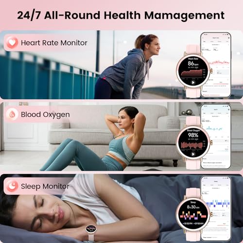 Smart Watch for Women Answer/Make Call, 1.27'' HD Screen Fitness Watch with Heart Rate/Sleep/Stress Monitor, New Smartwatch with 110+ Sport Modes, IP68 Waterproof Activity Tracker for Android iOS/Pink
