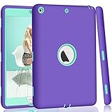 ZHK iPad 2017/2018 iPad 9.7 inch Case, Heavy Duty Shockproof High Impact Resistant Rugged Hybrid Three Layer Full Body Protective Case Cover for Apple iPad 9.7 inch - Purple/Mint Green