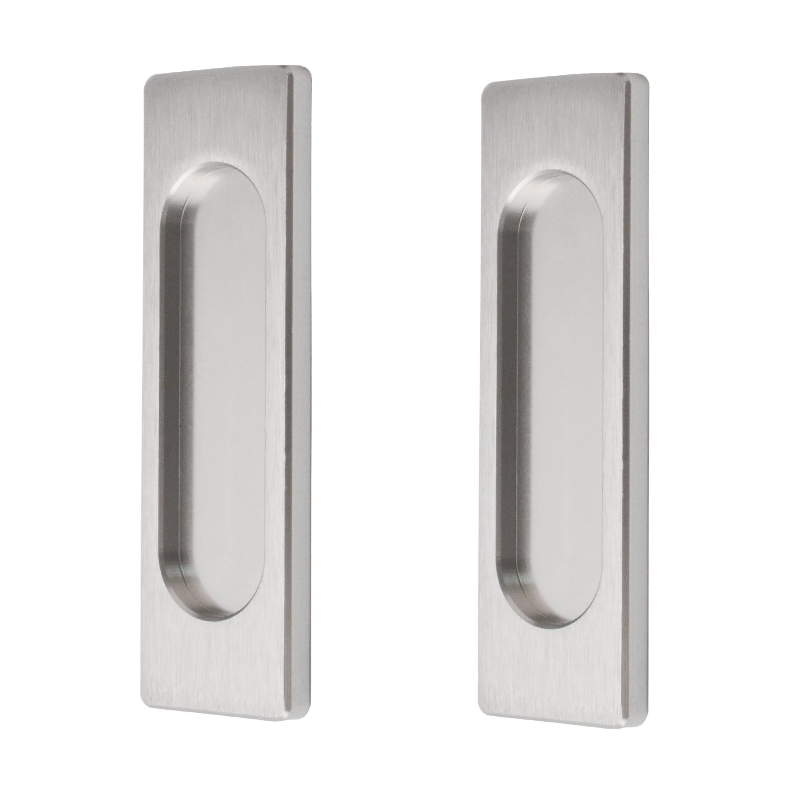 MOROBOR Self-Stick Rectangular Sliding Door Pulls, 2pcs Aluminum Alloy Flush Pull Punch-Free Handle for Sliding Barn Door Windows Cabinets (Brushed Steel,100mm)