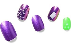 Halloween Semi Cured Gel Nail Strips - NAILOG 20 Pcs Nail Stickers Long Wraps with Glossy Gel Finishing for Autumn, Running Ghost