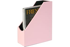 UnionBasic Magazine File Holder, Leatherette Desktop Document Organizer, Home Office Paper Holder File Storage Literature Sorter, Pink
